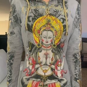 Vintage Christian Audigier Goddess Stone Studded Hoodie Jacket
